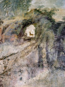 Particolare dell’affresco a boscareccia della Stanza vicino al cortile del Mosaico (Fototeca ISAL)