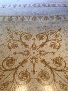 Detail of the mosaic floors of the hall of gilded stucco with the marble bust of Giovanni Traversi  (Photo archive ISAL)